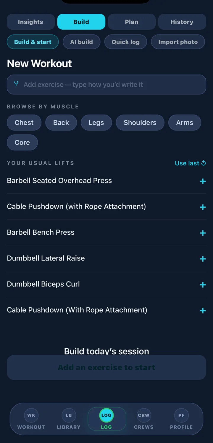 Build screen with usual lifts
